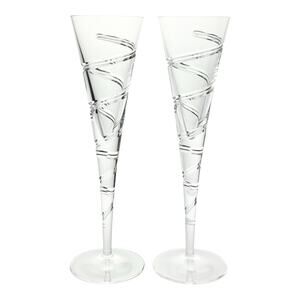 Shannon Crystal & Godinger “Spiral” Pair of Fluted Champagne Glasses 10 5/8” 7oz